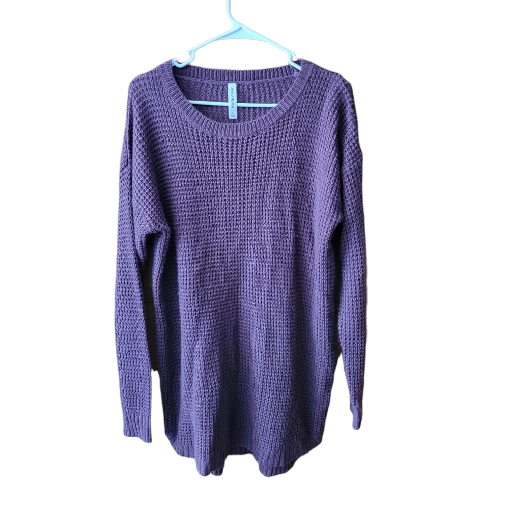 Sweater zenana premium large chunky knit purple sweater long sleeve fall wine